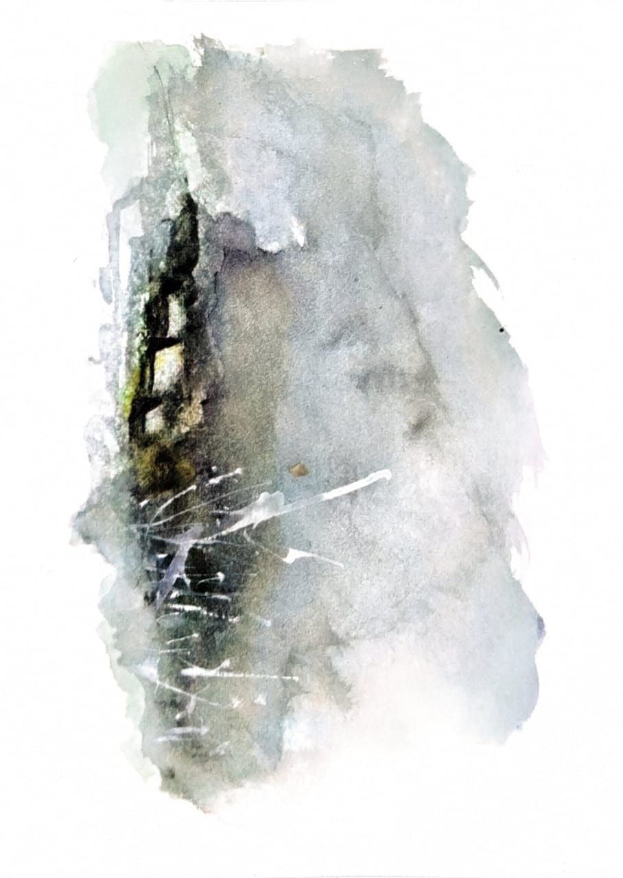 Watercolor rendition of a houses at a distance